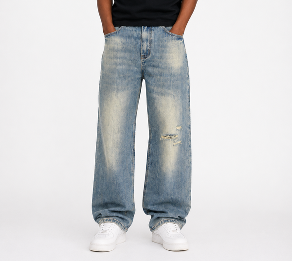VINTAGE DISTRESSED WIDE DENIM